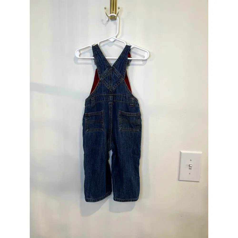 Vintage Gymboree Denim Overalls Baby 6-12M Red Lined Classic Toddler Jean